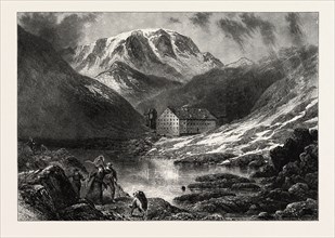 HOSPICE OF THE GREAT, ST. BERNARD, SWITZERLAND, 19th century engraving