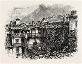 Inn at La Torre, the passes of the alps, 19th century engraving
