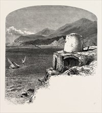 Distant road of San Remo, the Cornice road, Sanremo, Italy, 19th century engraving