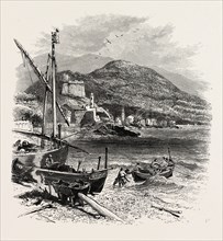 Taggia and San Stefano, the Cornice road, Liguria, Italy , 19th century engraving