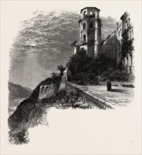 The terrace, Heidelberg Castle, the Rhine, Germany, 19th century engraving