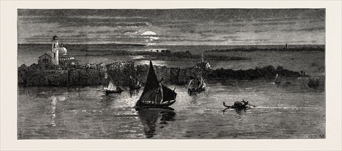 Looking out to Sea, at Venice, Italy, 19th century engraving