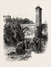 THE BRIDGE OF ORTHEZ, THE PYRENEES, FRANCE, 19th century engraving