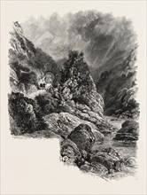 THE PAS DE ROLAND NEAR CAMBO, THE PYRENEES, FRANCE, 19th century engraving
