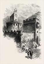 THE TEMPLARS CHURCH AT LUZ, THE PYRENEES, FRANCE, 19th century engraving