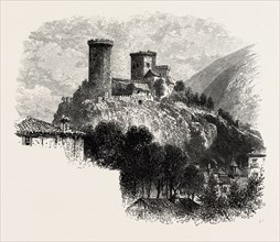 The Chateau of Foix, THE PYRENEES, FRANCE, 19th century engraving