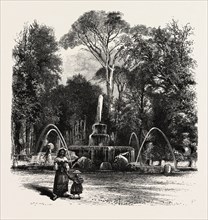 Fountain in the Borghese Gardens, Rome and its environs, Italy, 19th century engraving