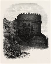 Tomb of Cecilia Metella, on the Appian way, Rome and its environs, Italy, 19th century engraving