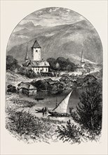 Spiez, on the Lake of Thun, Bernese oberland, Berner Oberland, Switzerland, 19th century engraving