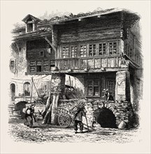Houses at Unterseen, Bernese oberland, Berner Oberland, Switzerland, 19th century engraving