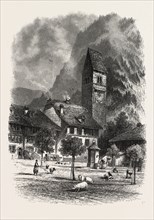 Unterseen, Bernese oberland, Berner Oberland, Switzerland, 19th century engraving