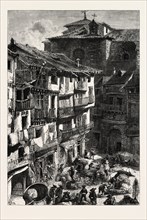 THE MARKET PLACE, SEGOVIA, Spain, 19th century engraving