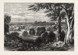 THE CASTLE, FROM BISHOPSGATE, UK, Great Britain, United Kingdom, 19th century engraving
