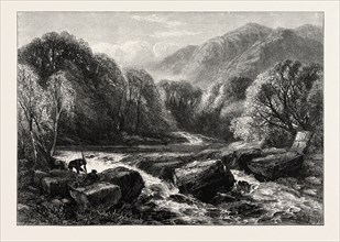 ON THE RIVER, LLEDR, Wales, UK, Great Britain, United Kingdom, 19th century engraving