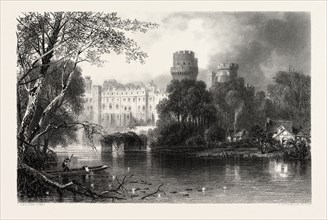 Warwick Castle, UK, Great Britain, United Kingdom, 19th century engraving