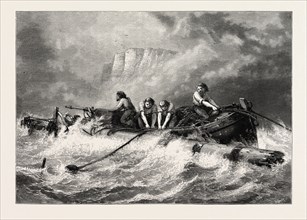 OFF BEACHY HEAD, UK, Great Britain, United Kingdom, 19th century engraving