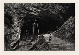 THE PEAK CAVERN, UK, Great Britain, United Kingdom, 19th century engraving