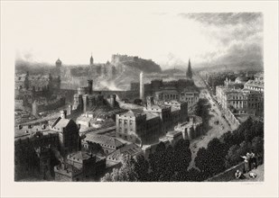 Edinburgh, Calton Hill, UK, Great Britain, United Kingdom, 19th century engraving