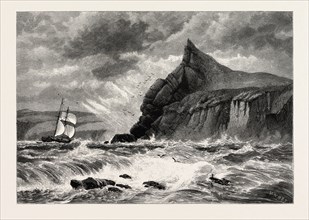 THE ENTRANCE TO FOWEY HARBOUR, CORNWALL, UK, Great Britain, United Kingdom, 19th century engraving