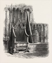Coronation Chair, with Sword and Shield of Edward III. , Westminster Abbey, london, UK, U.K.,