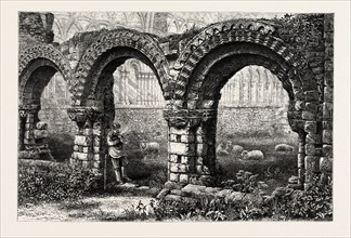 CHAPTER HOUSE, MUCH WENLOCK ABBEY, ABBEY, UK, Great Britain, United Kingdom, 19th century engraving