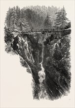 Bridge in Zermatt Valley, Switzerland, 19th century engraving
