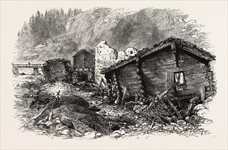 Chalets in Ruins, Switzerland, 19th century engraving