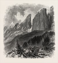 The Blattkogel, from the Sellajoch, Dolomites, South Tyrol, Italy, 19th century engraving