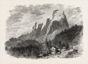 Torre d' Averan, Dolomites, Italy, 19th century engraving