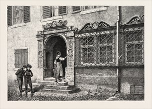 AN OLD HOUSE AT CONSTANCE, KONSTANZ, GERMANY, 19th century engraving