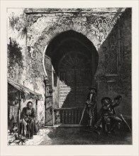 Gate of the Mosque in the Alhambra, Ganada, Spain, 19th century engraving