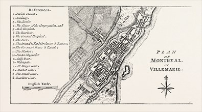 PLAN OF MONTREAL, CANADA, 1870s engraving