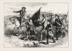 THE CROWD AT SPRINGFIELD WITH THE BLACK FLAG, UNITED STATES OF AMERICA, US, USA, 1870s engraving