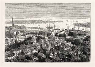 VIEW OF BOSTON FROM BUNKER'S HILL, UNITED STATES OF AMERICA, US, USA, 1870s engraving