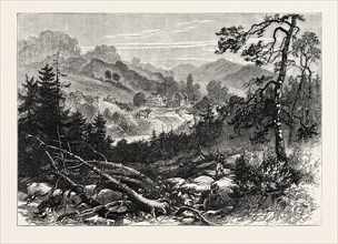 VIEW ON THE FRONTIERS OF CANADA, 1870s engraving