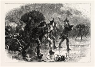 NIGHT MANOEUVRES OF THE AMERICANS AT BOSTON, UNITED STATES OF AMERICA, US, USA, 1870s engraving