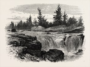 FALLS OF THE PASSAIC, NEW JERSEY, UNITED STATES OF AMERICA, US, USA, 1870s engraving