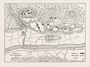 PLAN OF BURGOYNE'S POSITION ON THE HUDSON, UNITED STATES OF AMERICA, US, USA, 1870s engraving