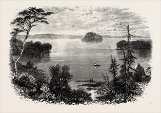 SARATOGA LAKE, UNITED STATES OF AMERICA, US, USA, 1870s engraving