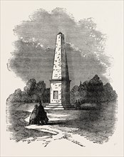 MONUMENT ERECTED AT WYOMING, UNITED STATES OF AMERICA, US, USA, 1870s engraving