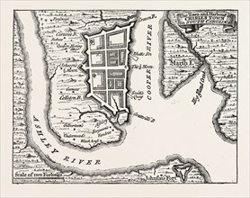 PLAN OF CHARLESTON, SOUTH CAROLINA. From Popple's Atlas. UNITED STATES OF AMERICA, US, USA, 1870s