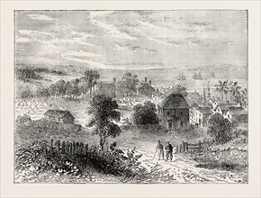 VIEW OF YORKTOWN, UNITED STATES OF AMERICA, US, USA, 1870s engraving
