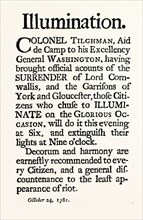 REDUCED FACSIMILE OF THE PROCLAMATION RESPECTING ILLUMINATIONS ON THE SURRENDER OF CORNWALLIS, US,
