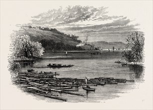 VIEW ON THE JAMES RIVER, VIRGINIA, UNITED STATES OF AMERICA, US, USA, 1870s engraving
