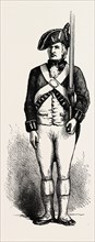 AMERICAN SOLDIER UNDER ARMS, UNITED STATES OF AMERICA, US, USA, 1870s engraving