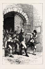 HUDDY LED FROM PRISON TO BE HANGED; Joshua Huddy was the commander of a New Jersey Patriot militia