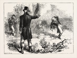 DUEL BETWEEN BURR AND HAMILTON, 1870s engraving