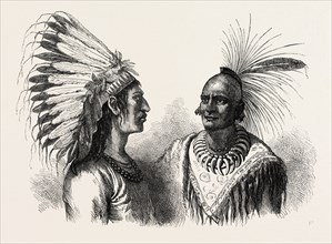 RED INDIAN WARRIORS, US, USA, 1870s engraving