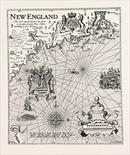 PART OF CAPTAIN J. SMITH'S MAP OF NEW ENGLAND, UNITED STATES OF AMERICA, US, USA, 1870s engraving