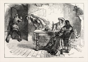 THE FRACAS AT THE SHIP TAVERN, 1870s engraving